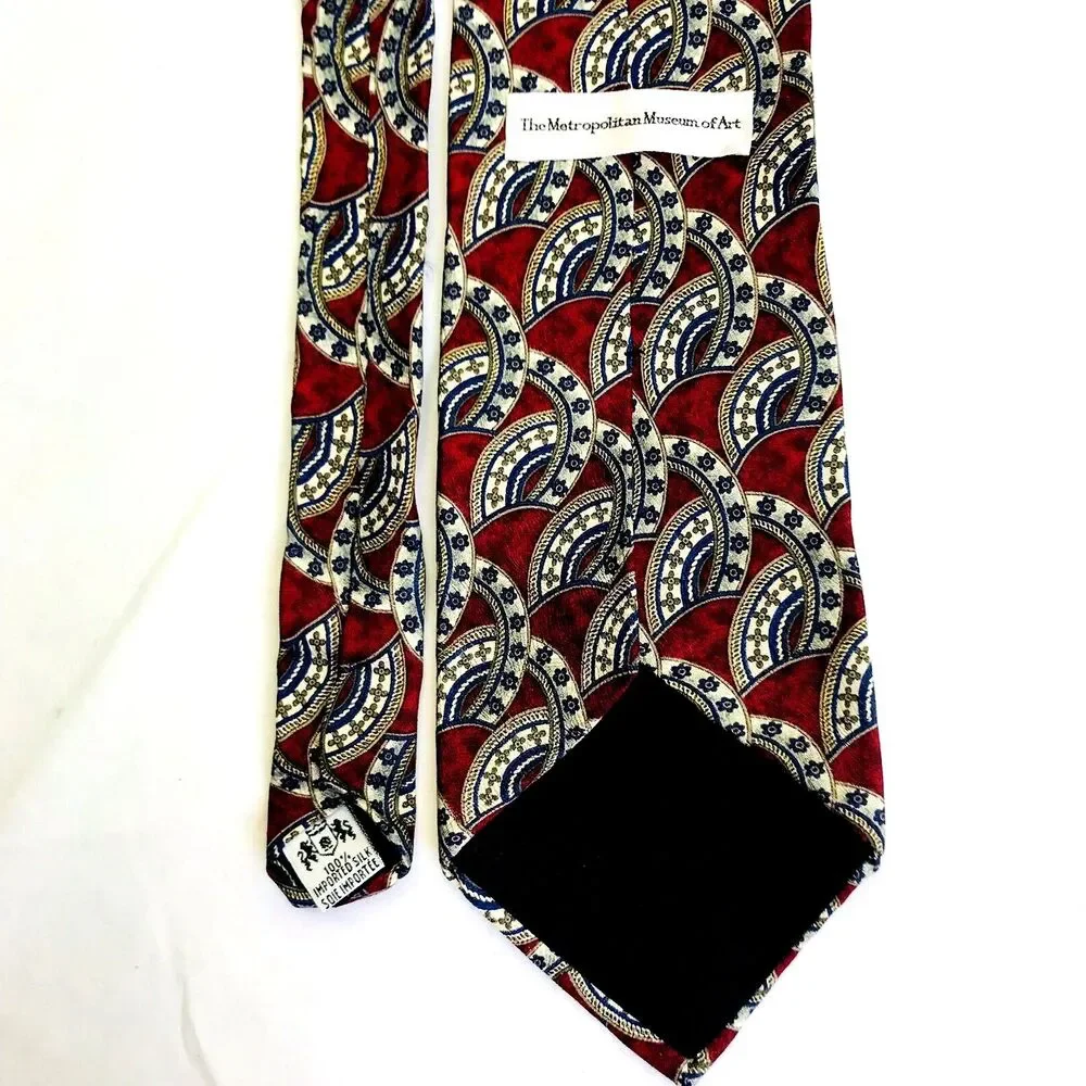 Metropolitan Museum of Art Tie Horseshoe Cross Star Western Cowboy Red Silk